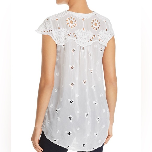 JOHNNY WAS Marietta Cap Sleeve Eyelet Blouse in White - Picture 2 of 7
